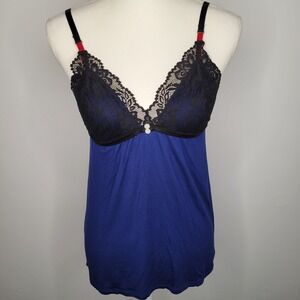 Cosmopolitan Babydoll Tank Top Size Medium Y2K Black Lace Trim Cami Top